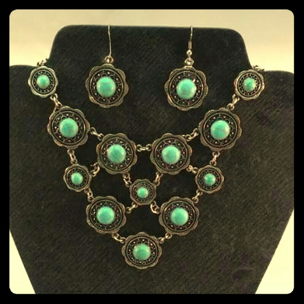 Created turquoise necklace and earrings